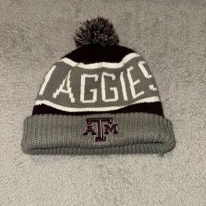 Texas A&M Pom Beanie in Grey and Maroon